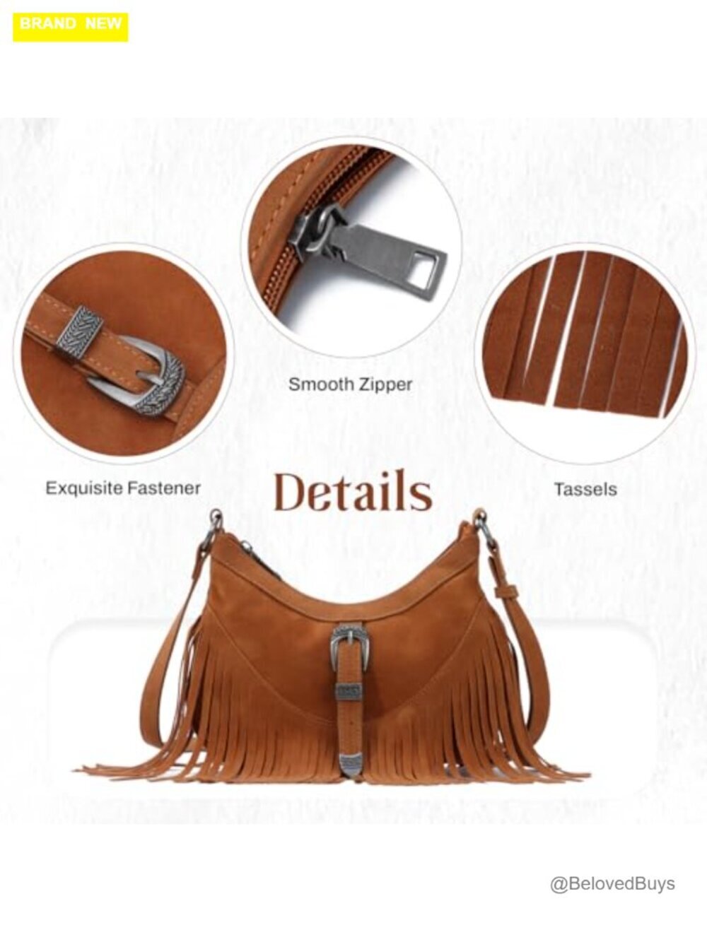 Faux Leather Fringe Hobo Bag Crossbody Tassel Purse - Picture 5 of 7